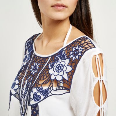 Cream embroidered cover-up